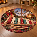 Christmas Toy Xylophone Family Melody Round Mat Rug flat printed mat in matching Christmas setting