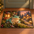 Christmas Tree Frog Leaf Refuge Doormat flat printed mat in matching Christmas setting