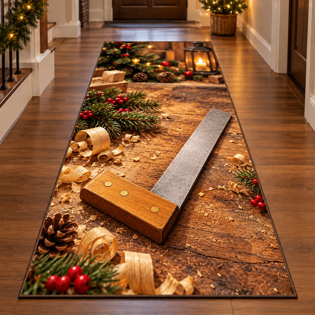 Christmas Try Square Family Craft Runner Rug flat printed mat in matching Christmas setting