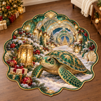 Christmas Turtle Lantern Shell Custom Shape Area Rug flat printed mat in a matching Christmas room