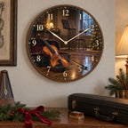Christmas Violin Studio Wooden Wall Clock with layered printed depth and niche-specific Christmas background