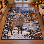 Christmas Waterbuck Copper Winter Pavilion Area Rug flat printed mat in matching Christmas setting