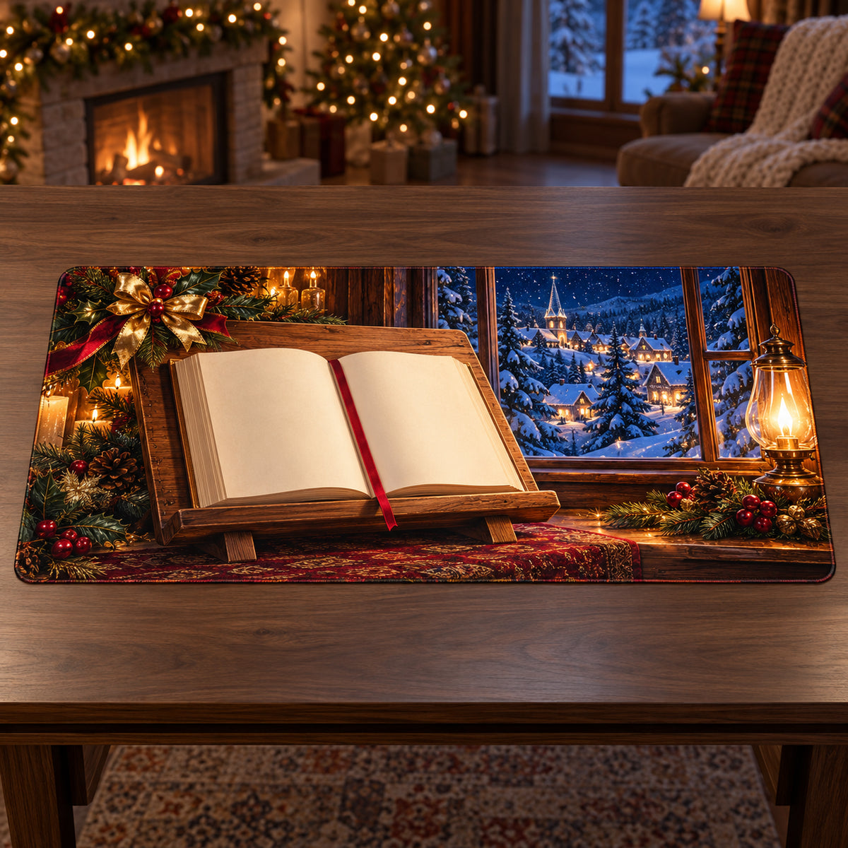 Christmas Wooden Book Stand Gift Desk Mat flat printed mat in matching Christmas setting