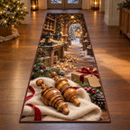 Christmas Woodturner Family Keepsake Runner Rug flat printed mat in matching Christmas setting