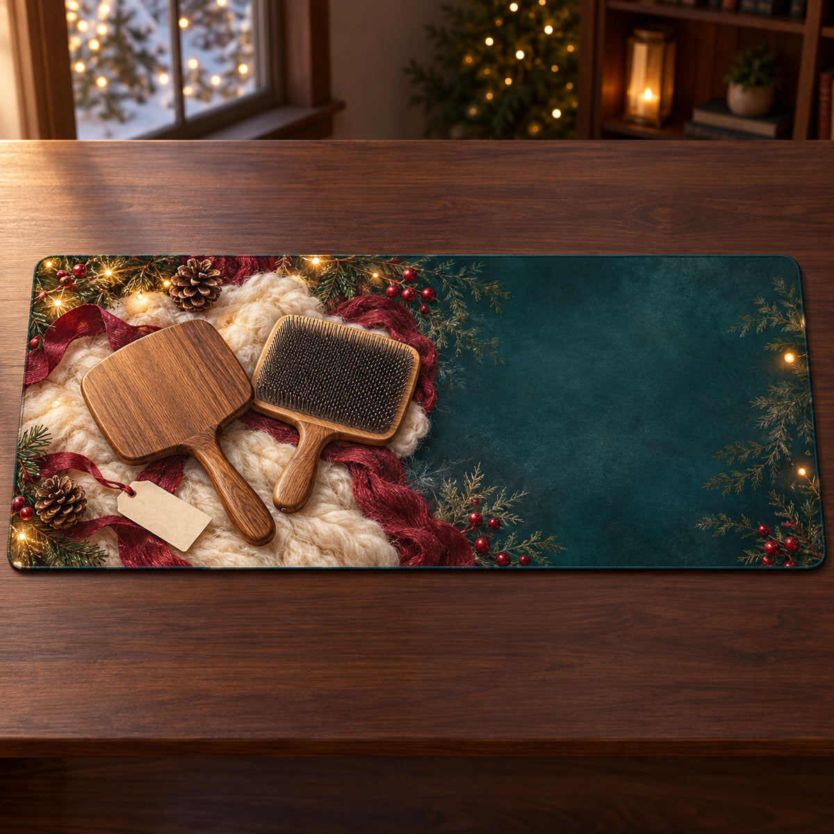 Christmas Wool Carder Family Fiber Desk Mat flat printed mat in matching Christmas setting
