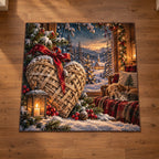 Christmas Woven Heart Family Care Area Rug flat printed mat in matching Christmas setting