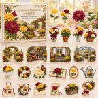 Chrysanthemum flower advent calendar box and 24 printed acrylic botanical charms