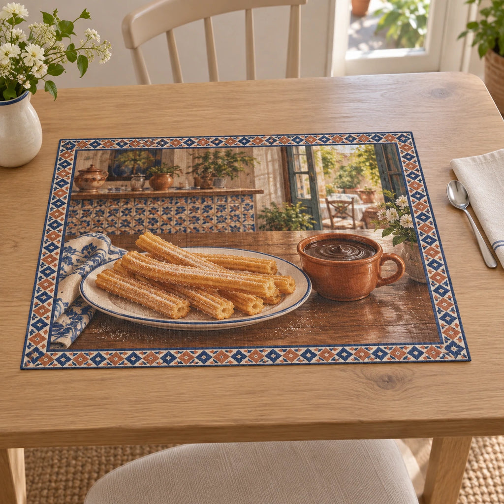 Churros Chocolate Cafe Placemat with original printed optical 3D artwork