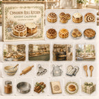 Cinnamon Roll Baking advent calendar box and 24 printed acrylic bakery charms