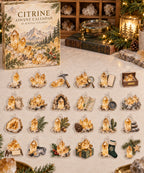 Citrine advent calendar with 24 custom-shaped flat acrylic charms and printed dimensional artwork