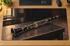 Clarinet Rehearsal Studio Desk Mat with flat printed clarinet and warm room depth.