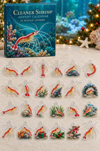Cleaner Shrimp advent calendar with 24 custom-shaped flat acrylic charms and printed dimensional artwork