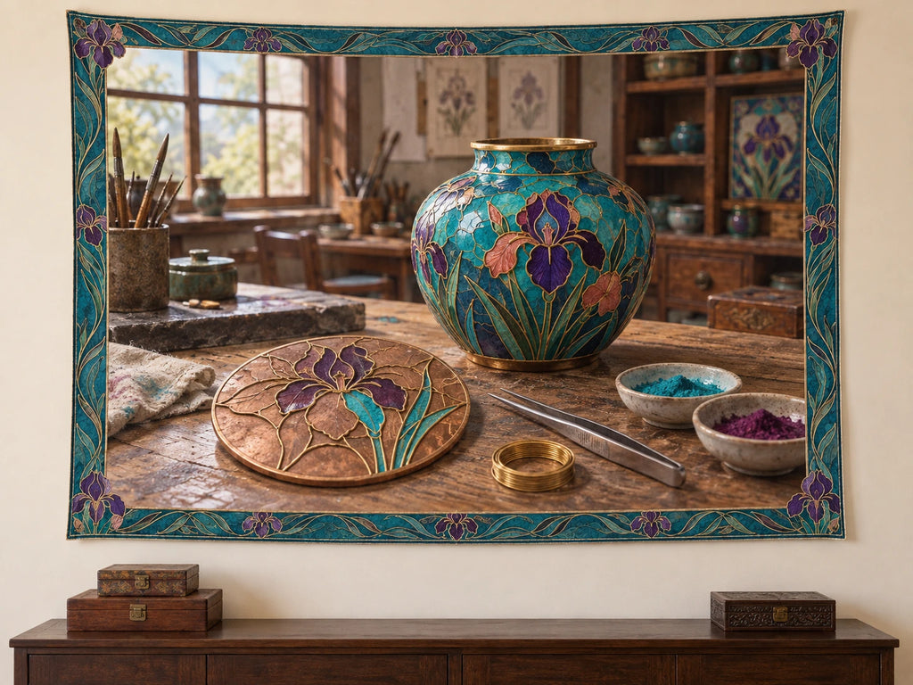 Cloisonne Enamel Atelier Wall Tapestry with original printed optical 3D artwork