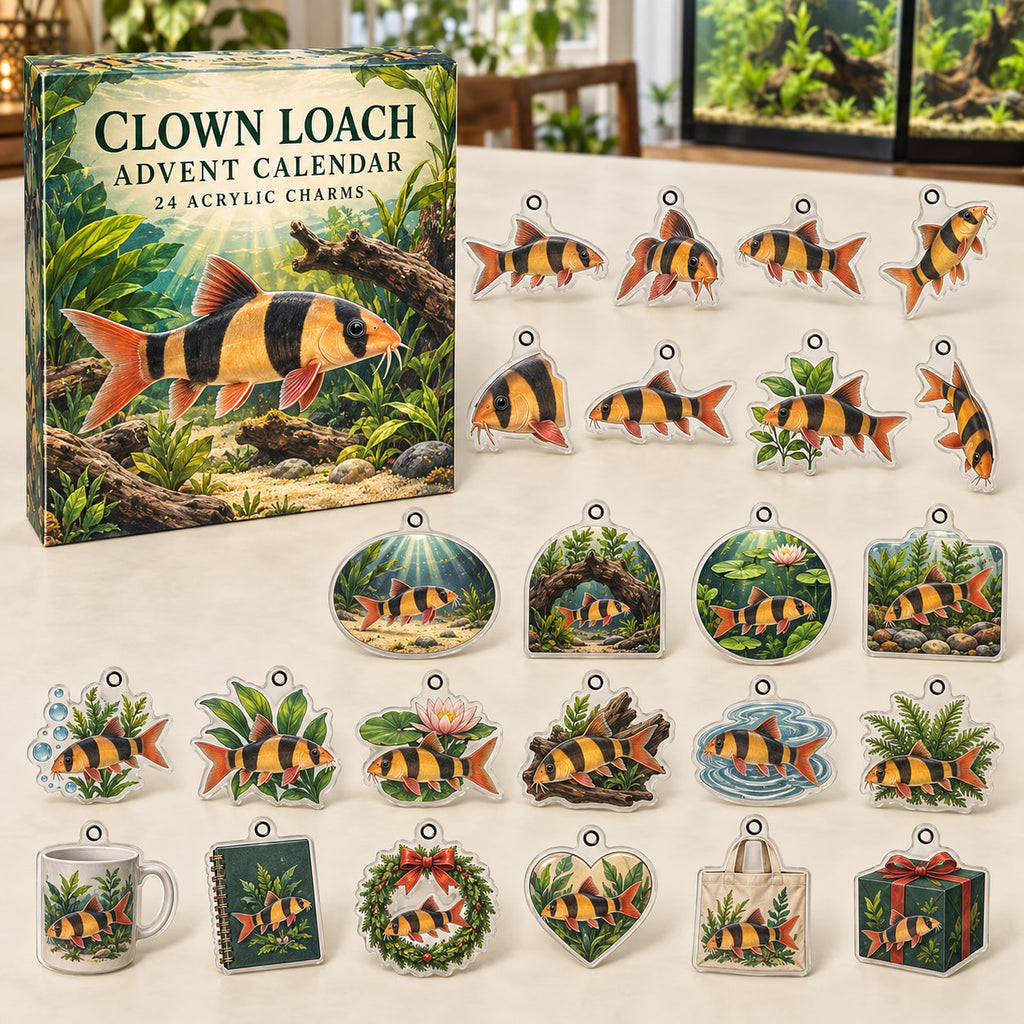 Clown Loach advent calendar box with 24 themed flat printed acrylic charms