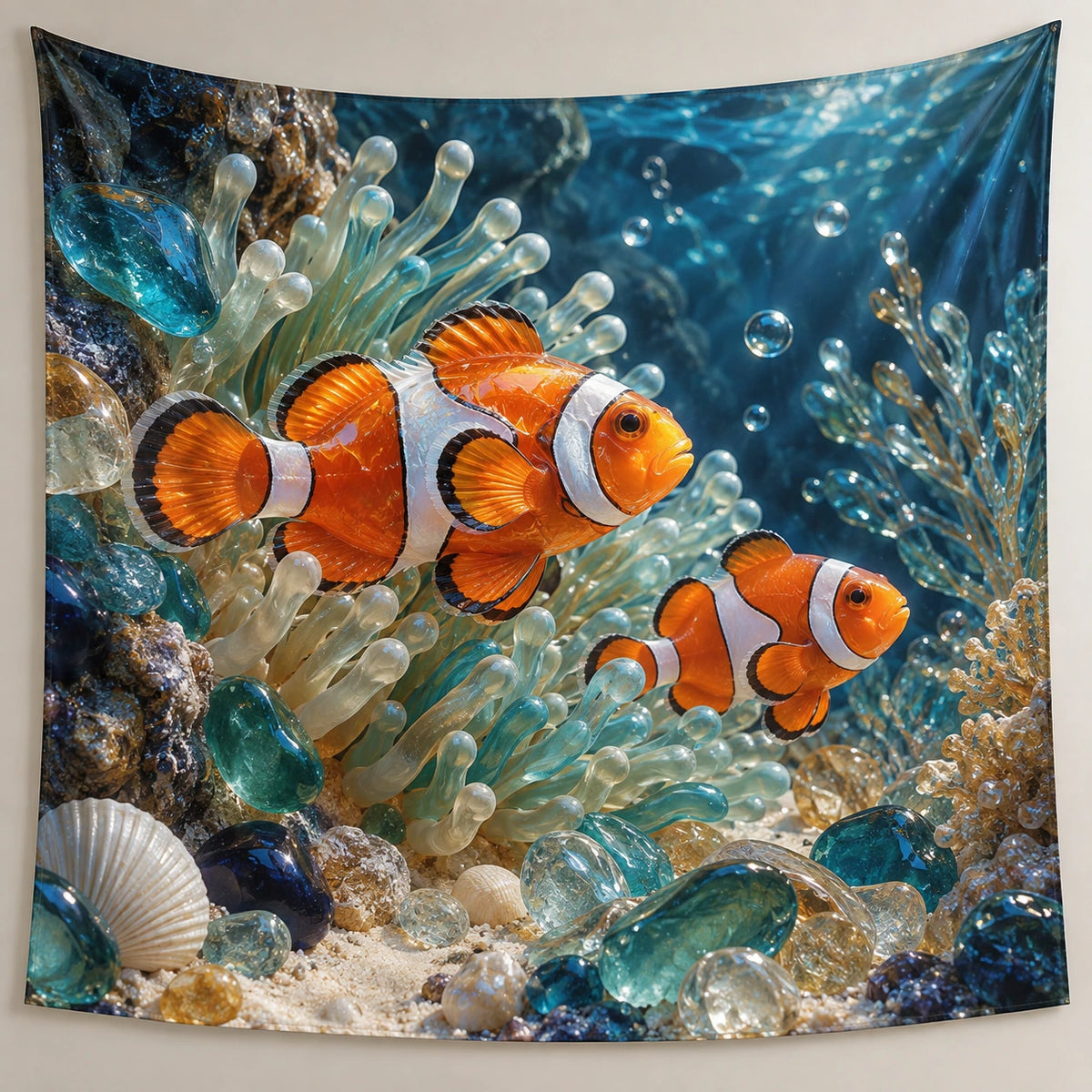Clownfish Sea Glass Mosaic Wall Tapestry with printed dimensional artwork