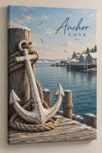 Coastal Canvas Wall Art - Anchor Cove Winter Coast with flat printed dimensional artwork
