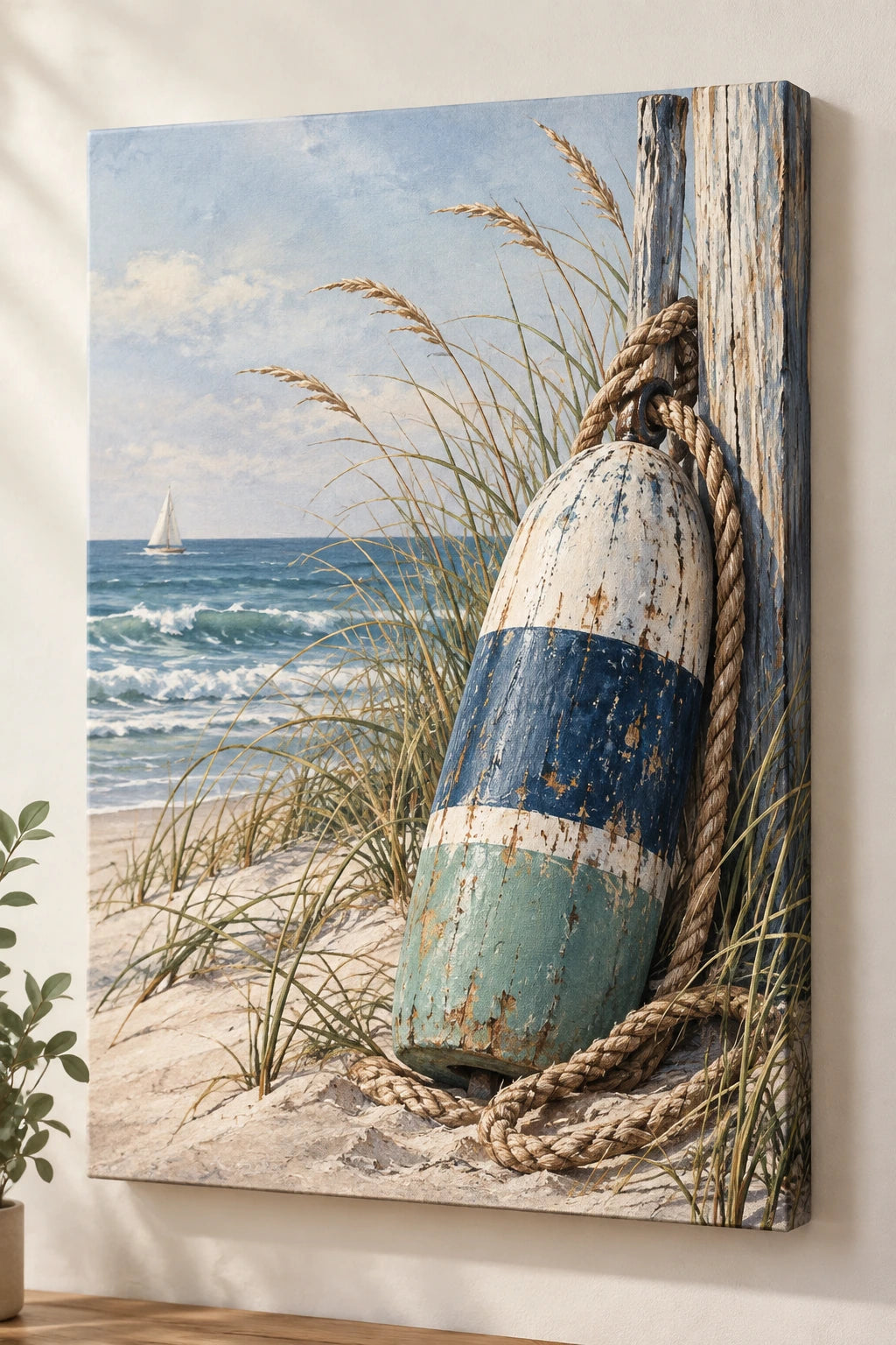 Coastal Canvas Wall Art - Coastal Buoy Autumn Coast with flat printed dimensional artwork