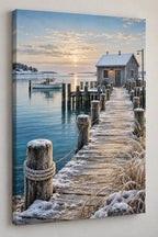 Coastal Canvas Wall Art - Fishing Pier Winter Coast with flat printed dimensional artwork