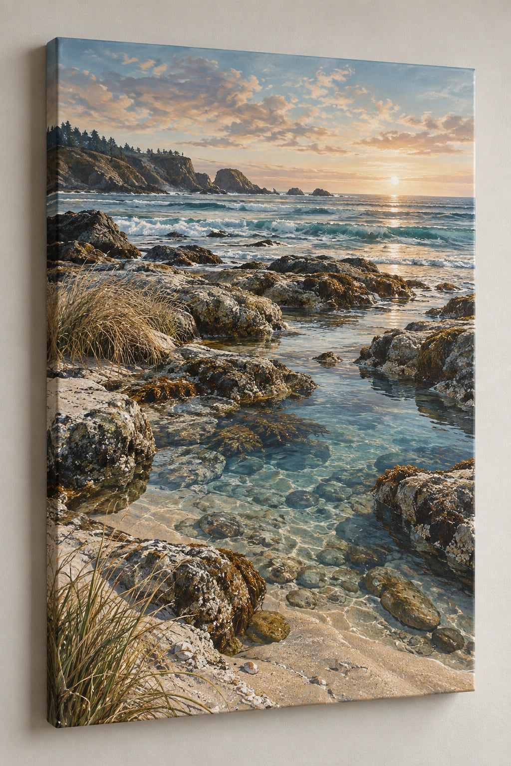 Coastal Canvas Wall Art - Tidepool Shore Autumn Coast with flat printed dimensional artwork
