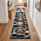 Coastal Lighthouse Passage runner rug with a dimensional printed design in a lighthouse coastal setting