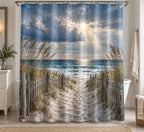 Coastal Shower Curtain - Dune Path Storm Clearing with printed artwork on draped polyester fabric