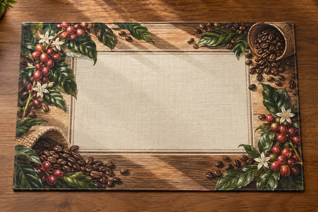 Coffee Bean Branch Morning Sunbeam Placemat with printed dimensional artwork