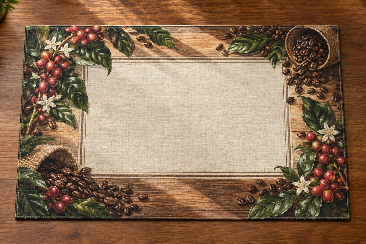 Coffee Bean Branch Morning Sunbeam Placemat with printed dimensional artwork