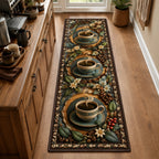 Coffee Botanical Trail runner rug with a dimensional printed design in a coffee kitchen setting