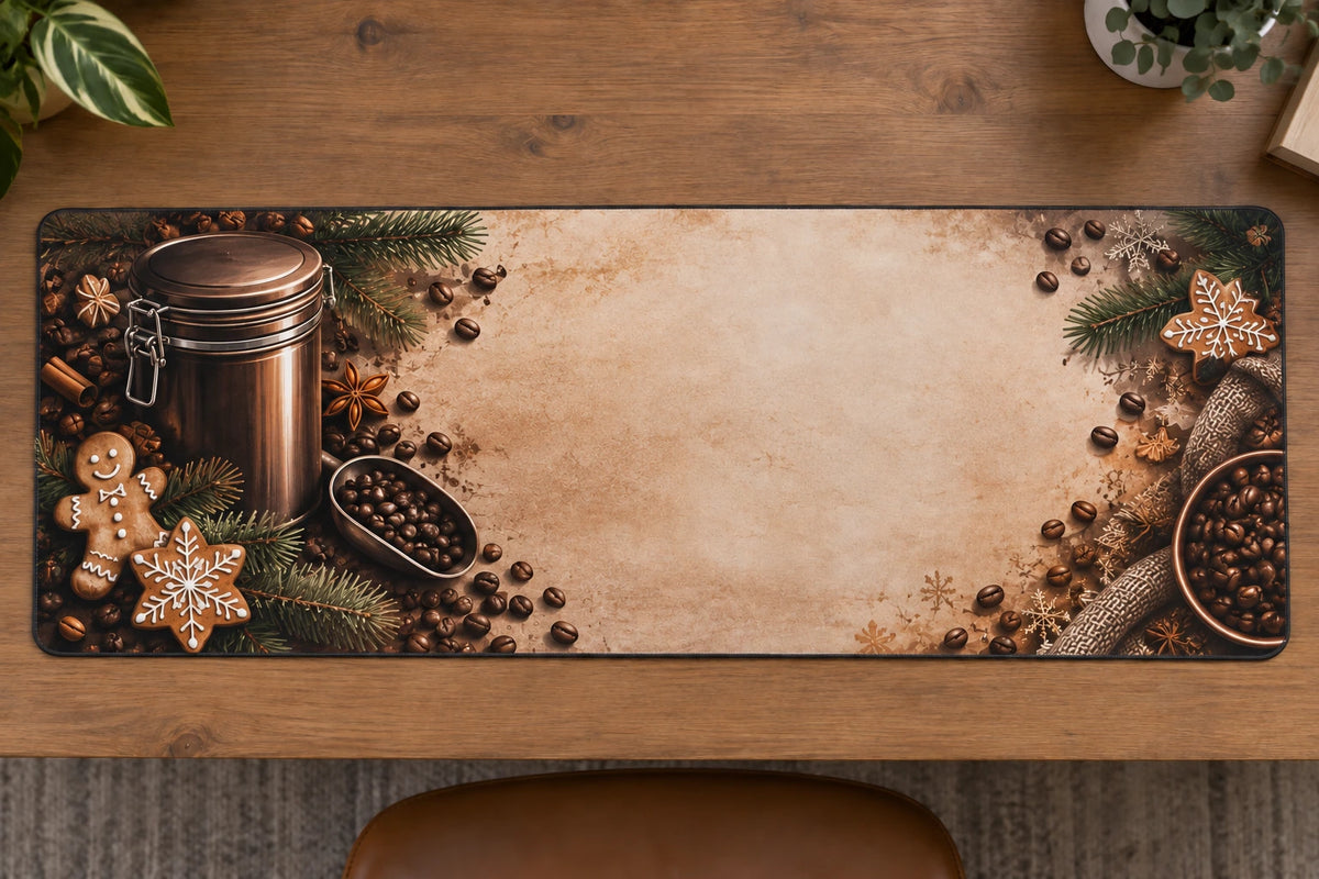 Coffee Canister Gingerbread Break Desk Mat with printed dimensional artwork