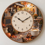 Coffee Cart Autumn Spice Wooden Wall Clock with printed 3D depth