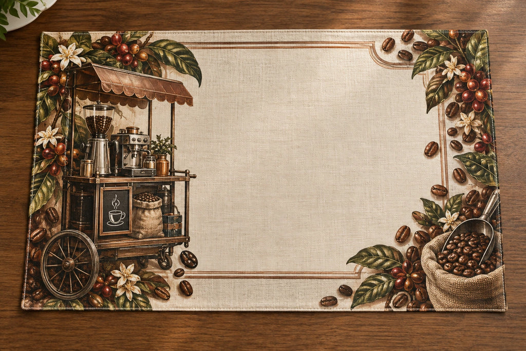 Coffee Cart Botanical Roast Placemat with printed dimensional artwork