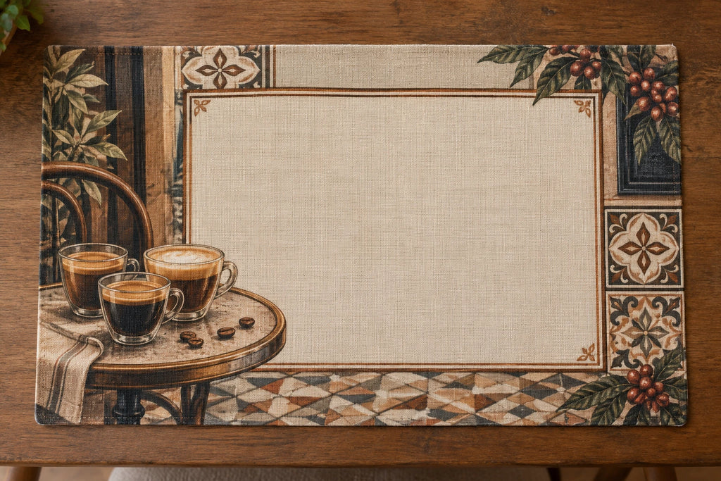 Coffee Flight Parisian Table Placemat with printed dimensional artwork