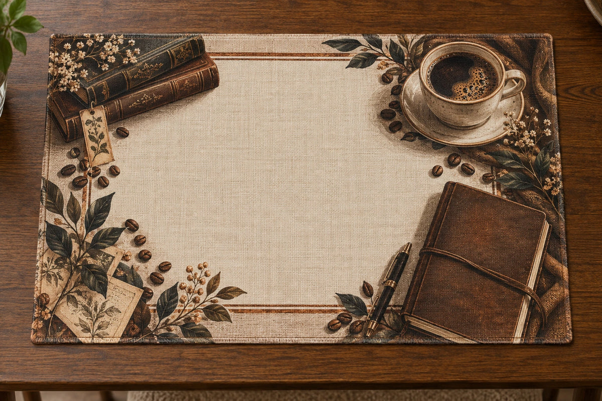 Coffee Notebook Bookshop Break Placemat with printed dimensional artwork