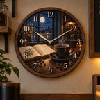 Coffee Notebook Moonlight Roast Wooden Wall Clock with printed dimensional artwork