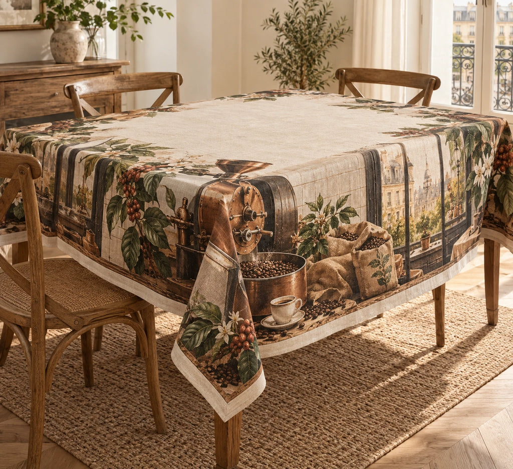 Coffee Roaster Parisian Table Tablecloth with printed 3D cafe depth