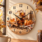 Cold Brew Autumn Spice Wooden Wall Clock with printed dimensional coffee artwork