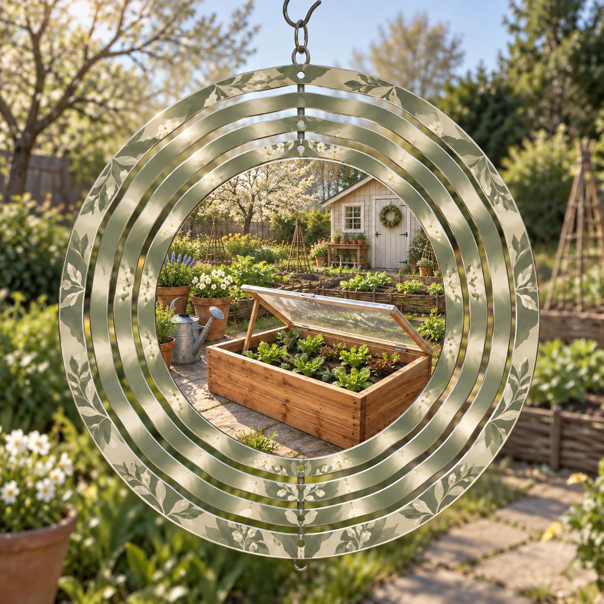 Cold Frame Seedling Garden Wind Spinner with original printed optical 3D artwork