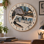 Comic Inking Studio Wooden Wall Clock with original printed optical 3D artwork