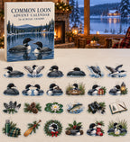 Common Loon advent calendar with 24 custom-shaped flat acrylic charms and printed dimensional artwork
