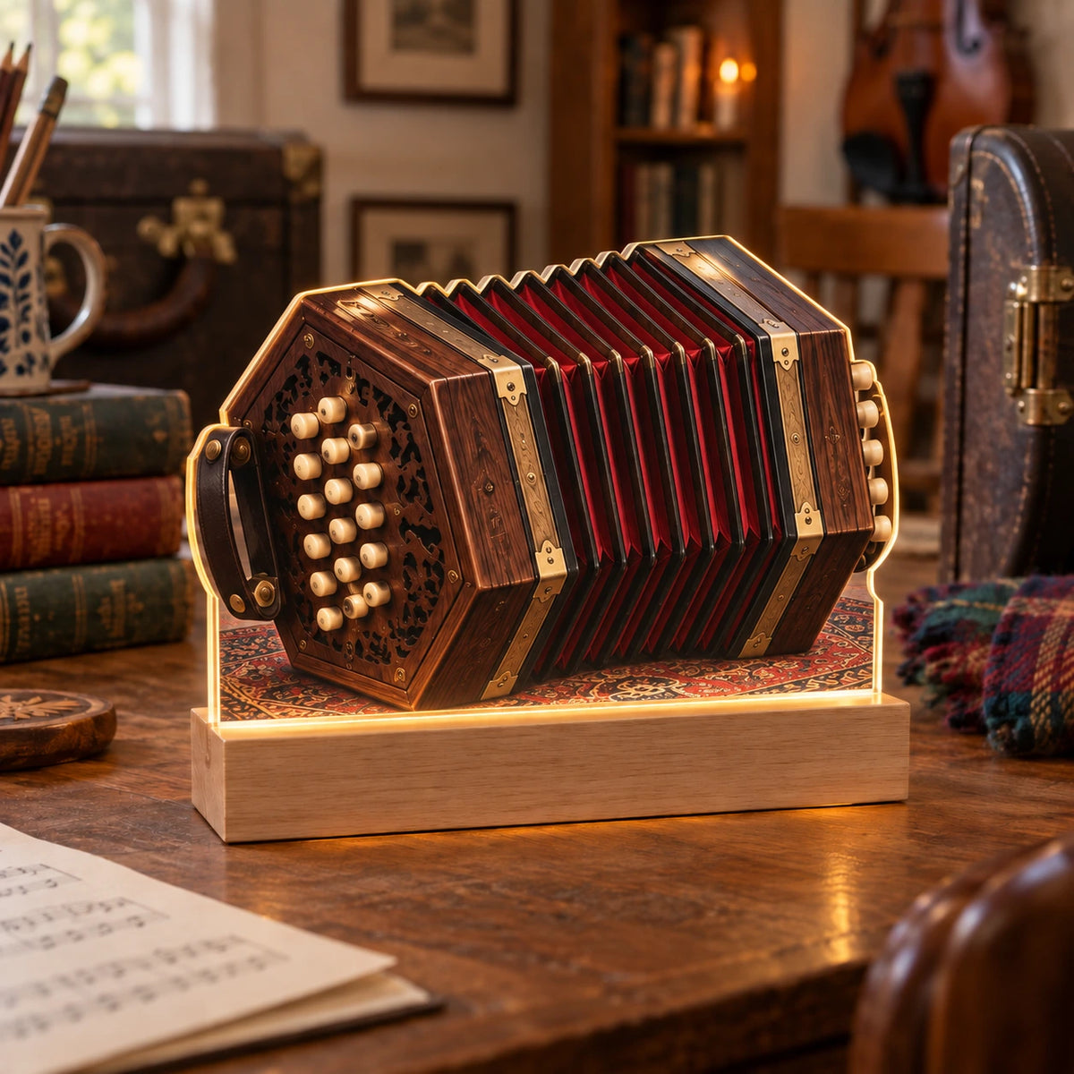 Concertina Folk Studio Acrylic Night Light with original printed optical 3D artwork
