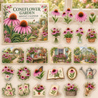 Coneflower advent calendar box and 24 printed acrylic botanical charms