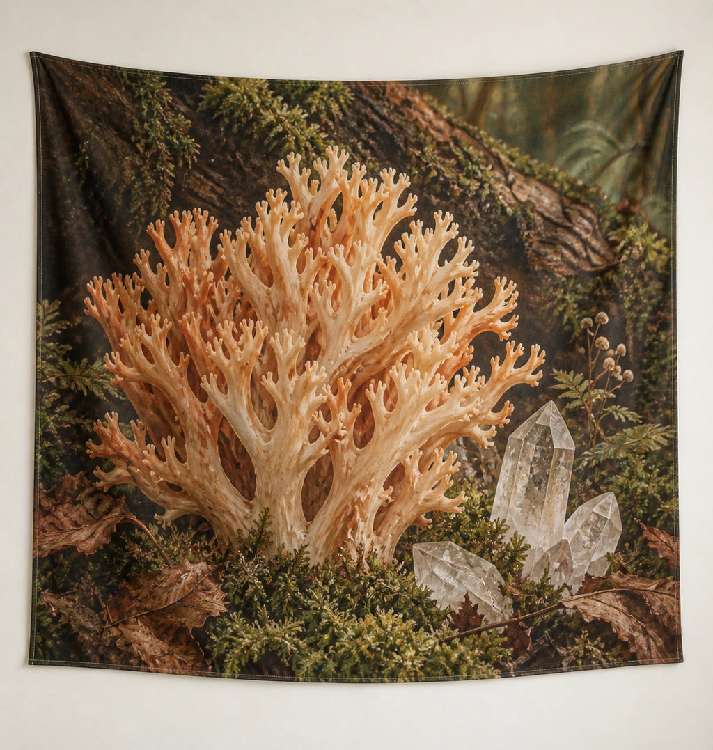 Coral Fungus Crystal Hollow Wall Tapestry with printed dimensional artwork