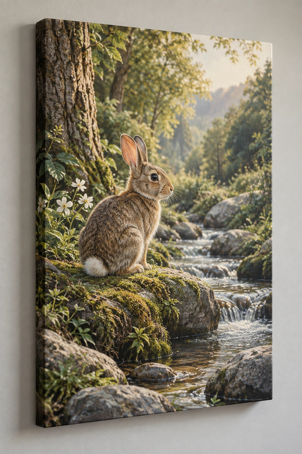 Cottontail Rabbit Creek Crossing Canvas Wall Art with printed dimensional artwork