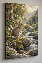 Cottontail Rabbit Creek Crossing Canvas Wall Art with printed dimensional artwork