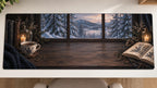 Cozy Mystery Winter Reading Desk Mat with original printed depth artwork on a thin desk mat