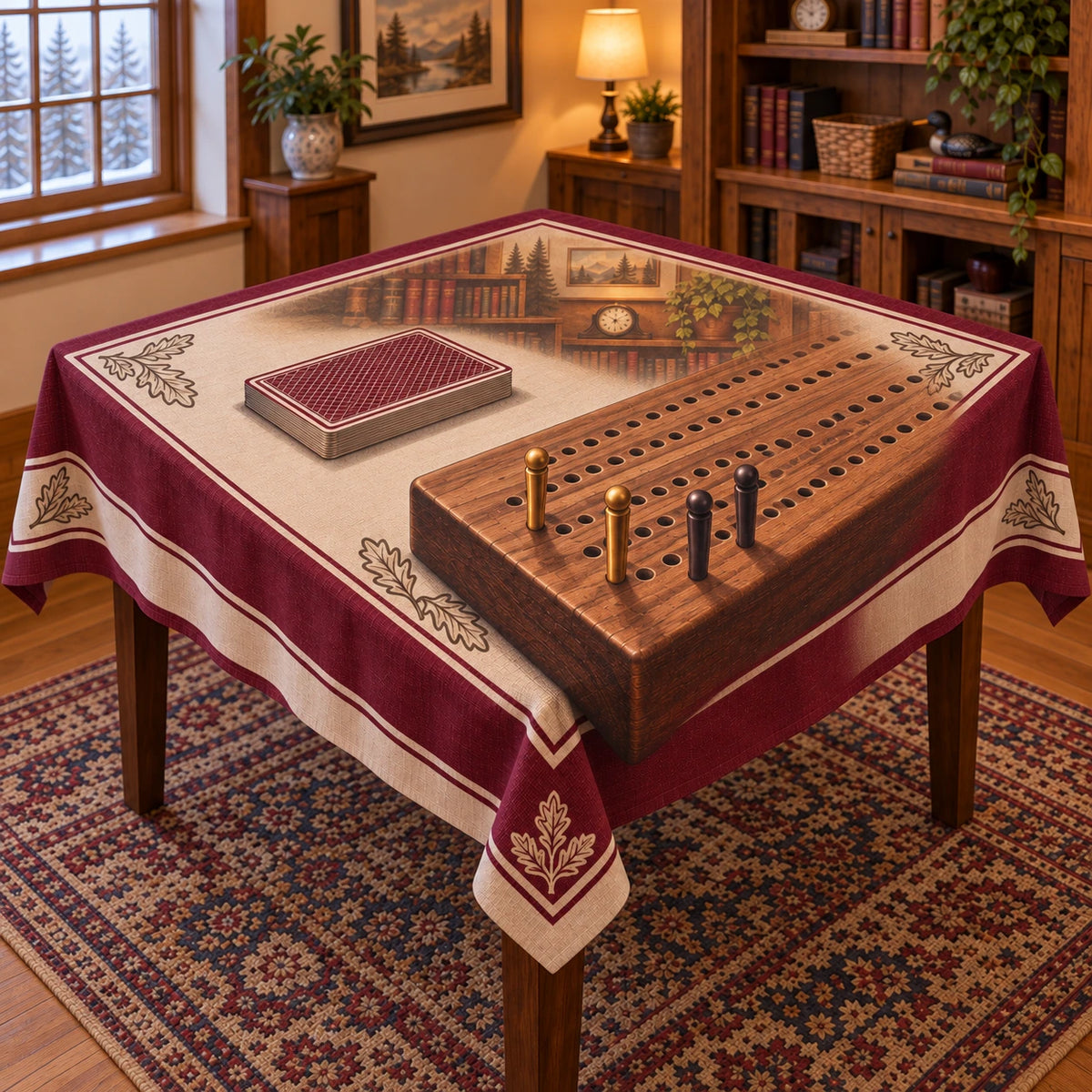 Cribbage Game Night Tablecloth with original printed optical 3D artwork