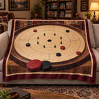 Crokinole Game Night Fleece Throw Blanket with original printed optical 3D artwork