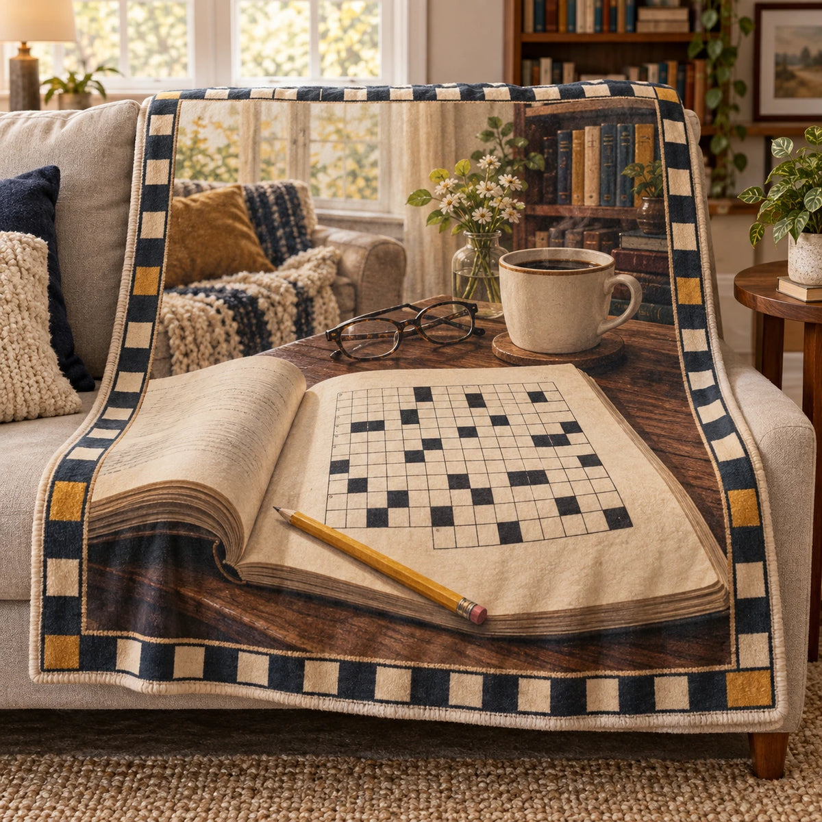 Crossword Morning Fleece Throw Blanket with original printed optical 3D artwork