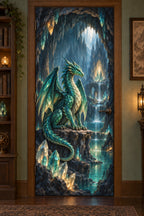 Crystal Dragon Cavern Fabric Door Cover with flat printed crystal dragon and receding cavern depth