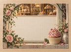 Cupcake Bakery Window Placemat with flat printed dimensional bakery artwork